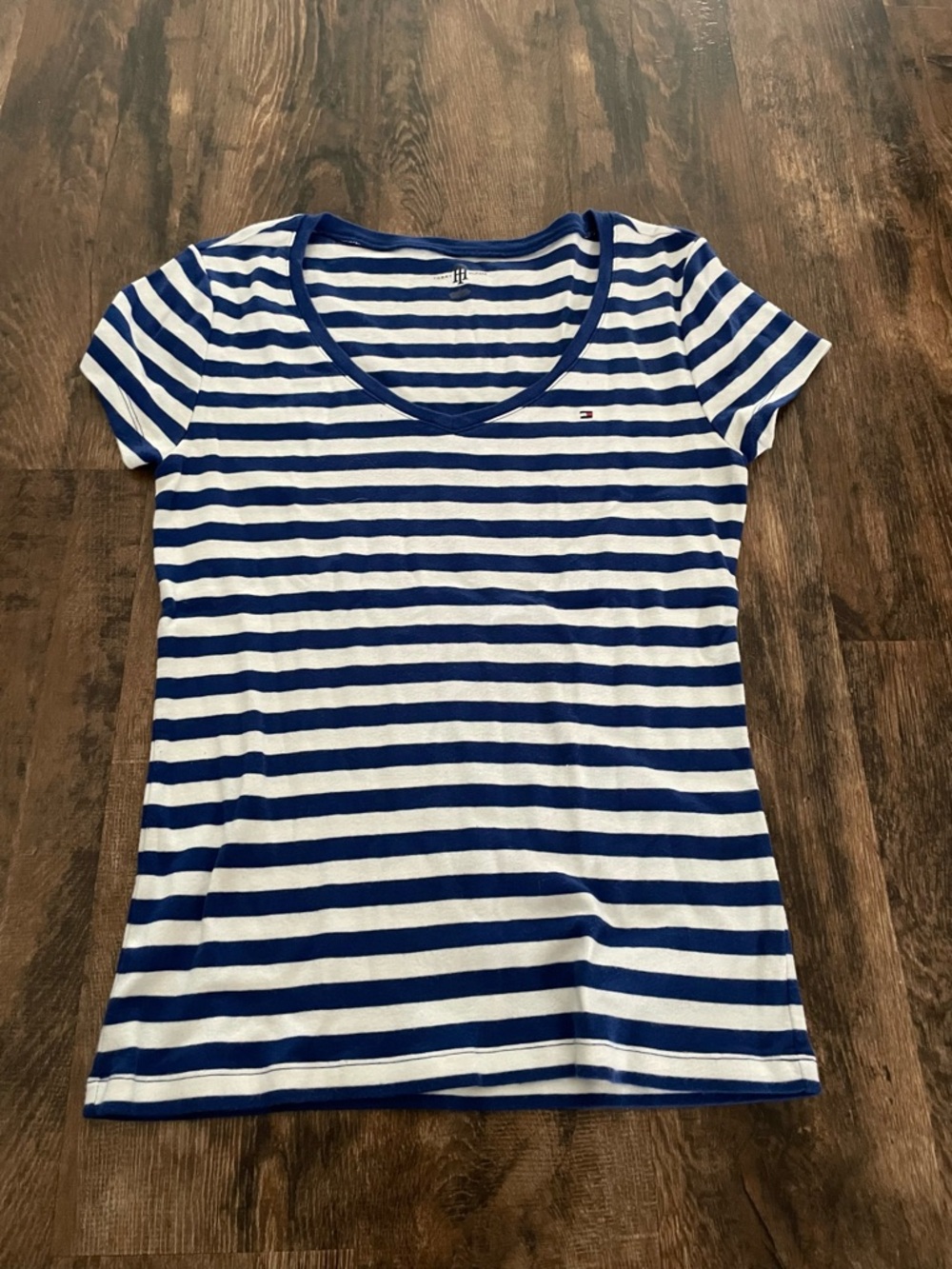 Tommy Hilfiger Blue & White Striped Scoop Neck Tee